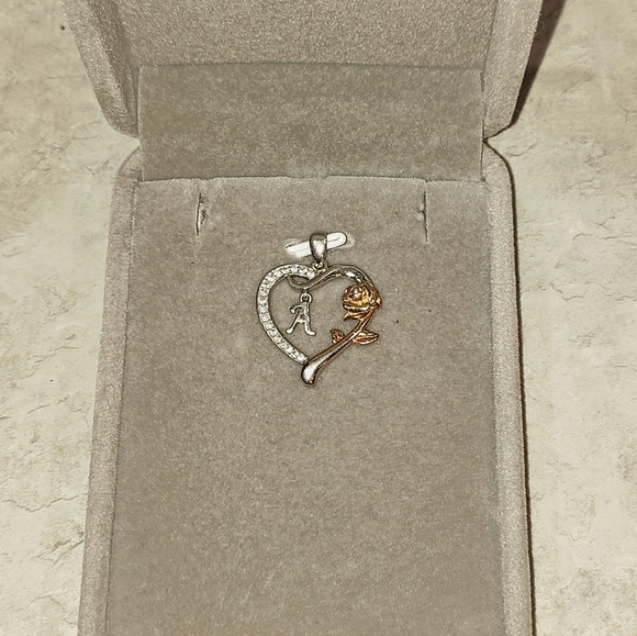 VINTAGE STERLING SILVER INITIAL "A" LOVE HEART PENDANT WITH 14K GOLD ROSE .925 - Picture 8 of 9